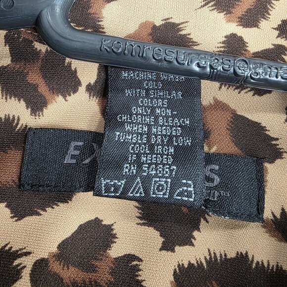 Womens Express Brown Animal Print Dress Button Up Long Sleeve Size 1/2 - Picture 4 of 9